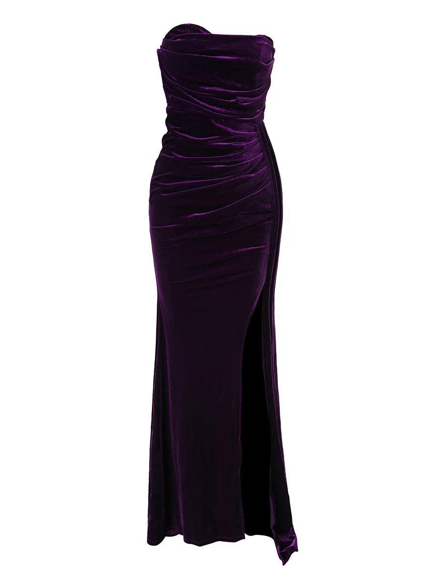 Strapless Velvet Maxi Prom Dress M02119