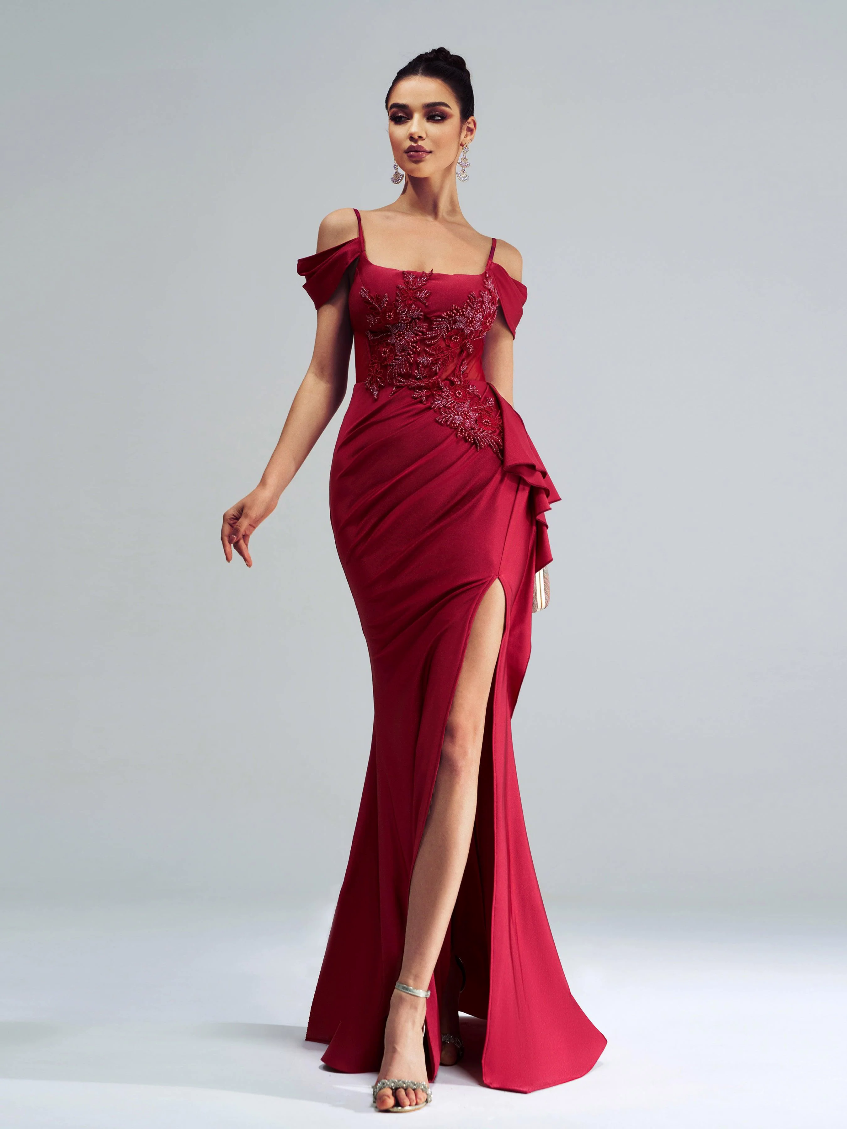 Red Embroidered Ruffled Mermaid Prom Dress DH80253