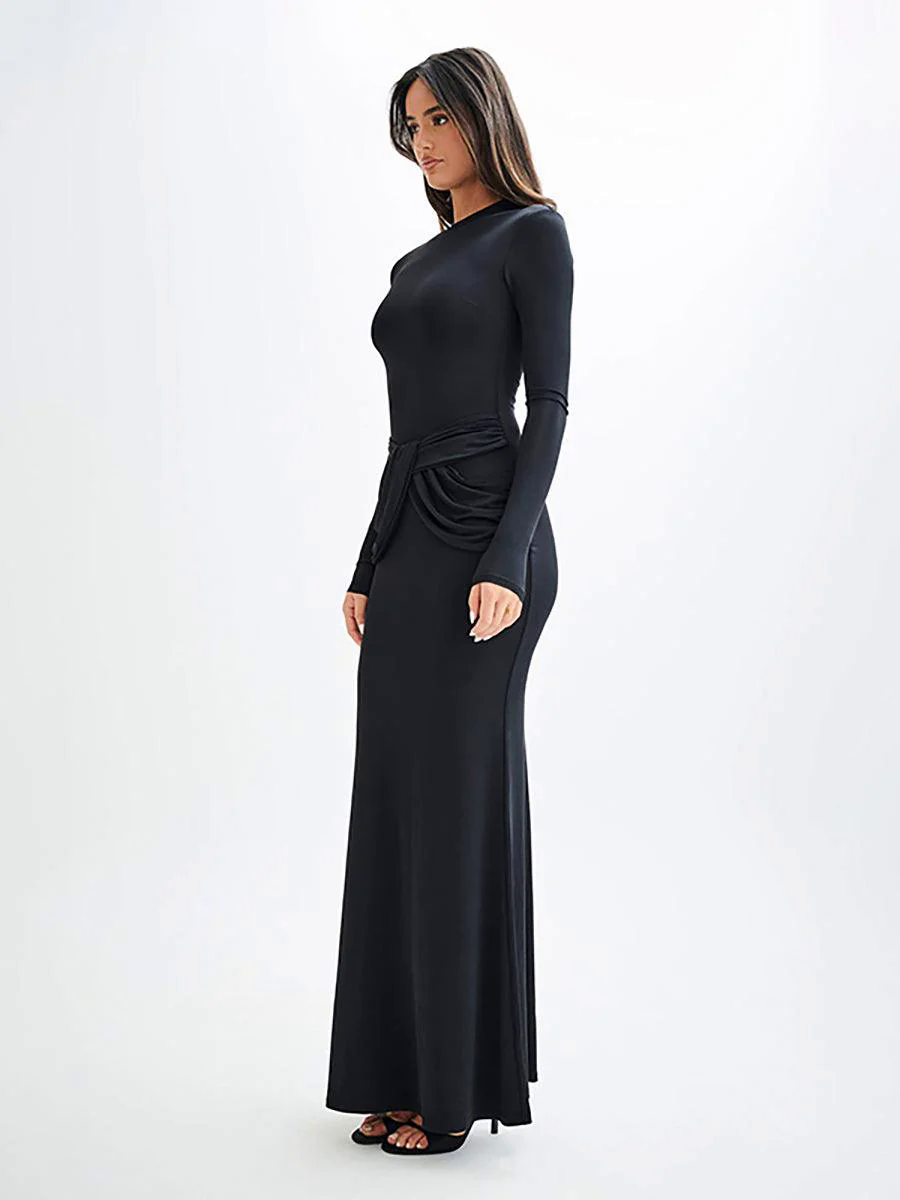 Crew Neck Solid Long Sleeve Corss Prom Dress MYC2018