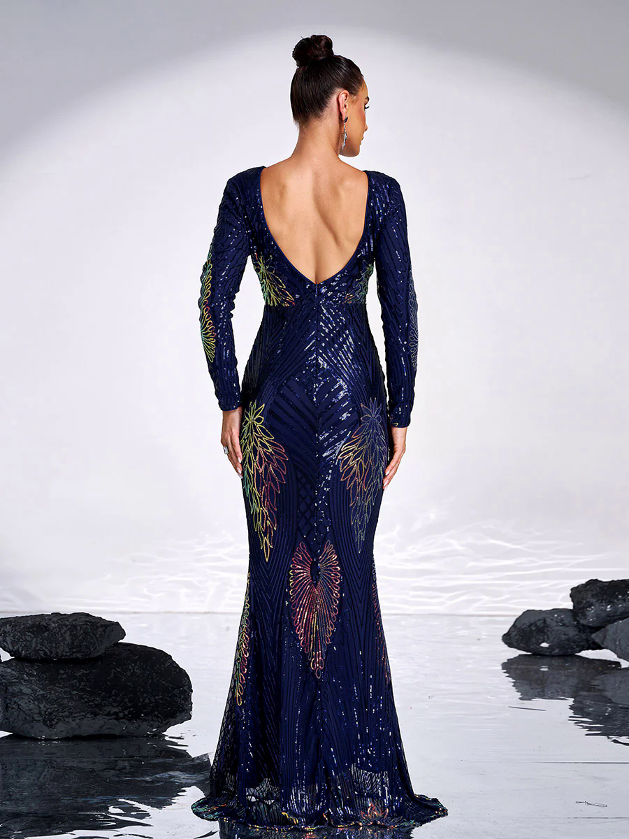 Graphic Sequin Mermaid Fromal Dress FT19747