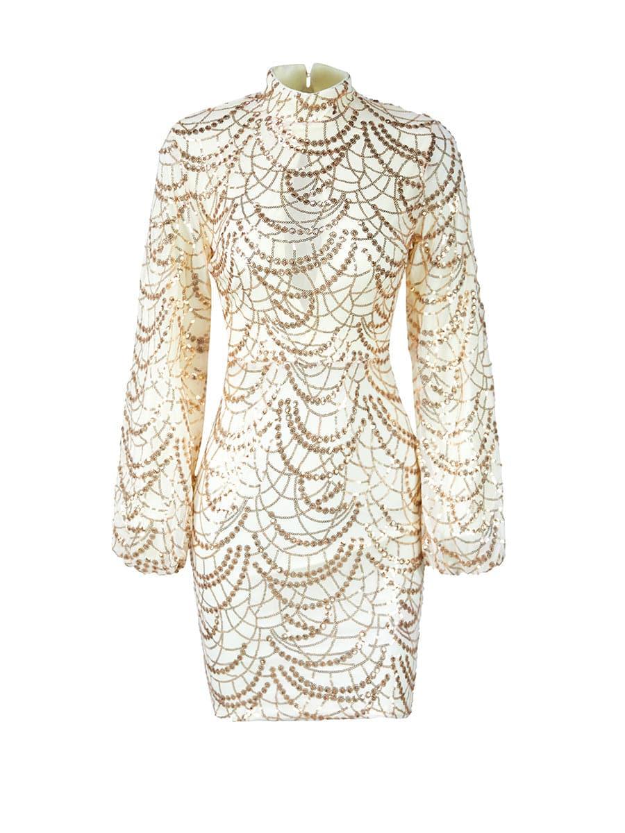 Mock Neck Sequin Bodycon Dress M01067