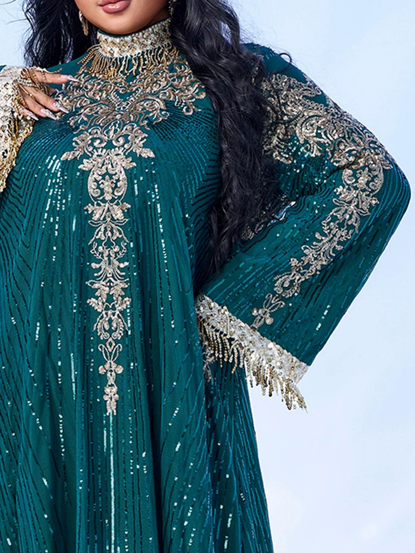 Plus Long Sleeve Sequin Midi Dress PMES00344