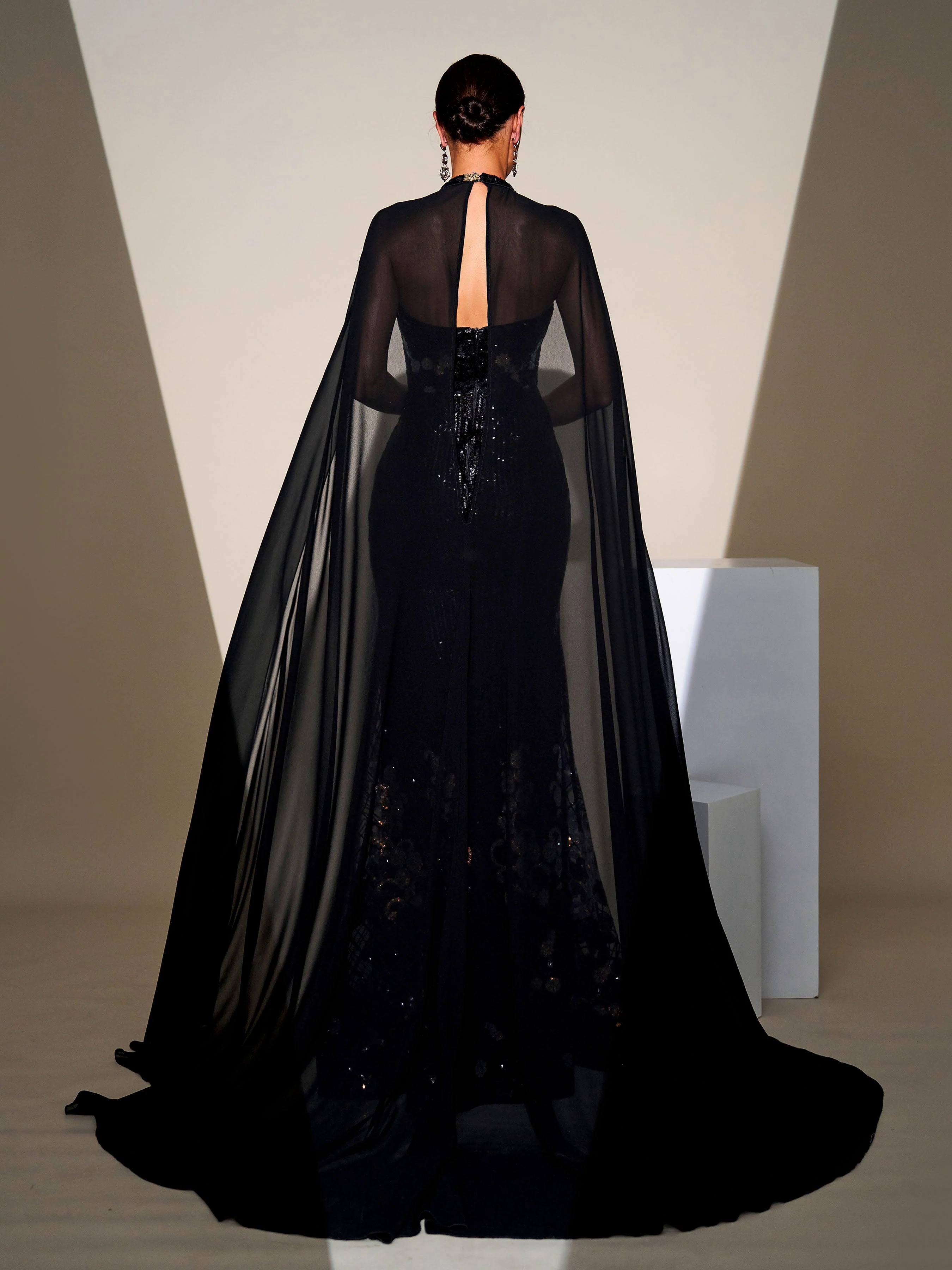 Cape Sleeve Mermaid Sequin Formal Dress DH80100