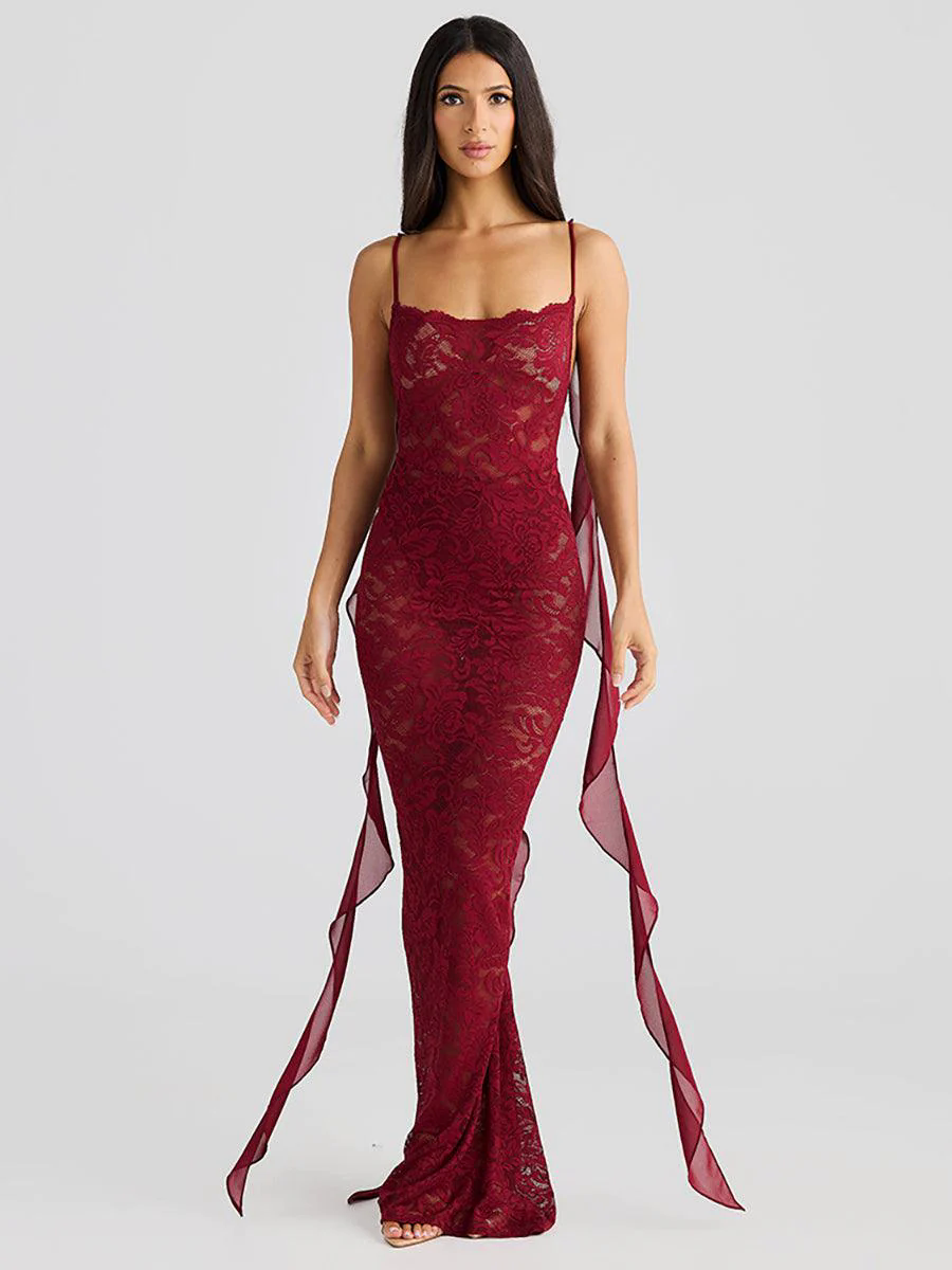 Backless Lace See-through Floral Party Dress MYC2025