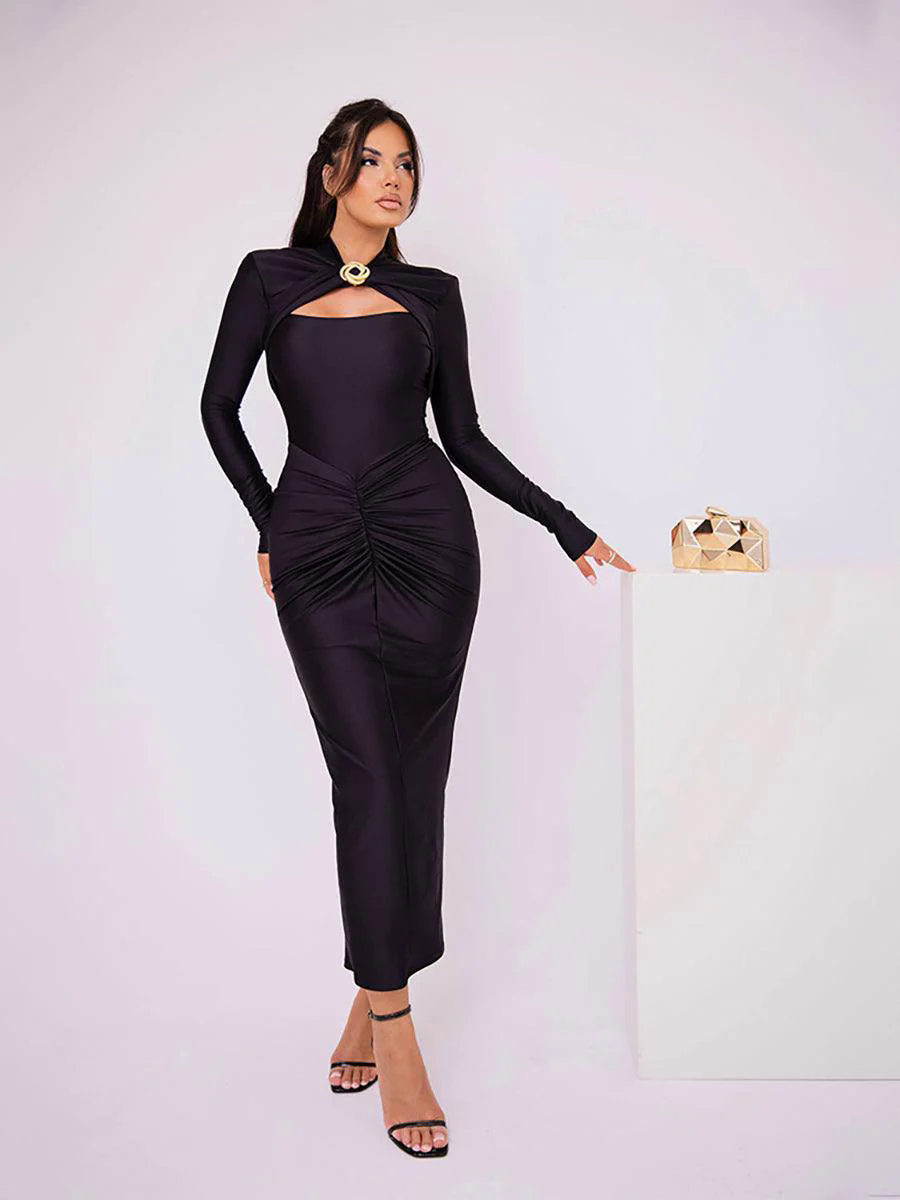 Classic Cutout Ruched Long Sleeve Prom Dress MYC20221