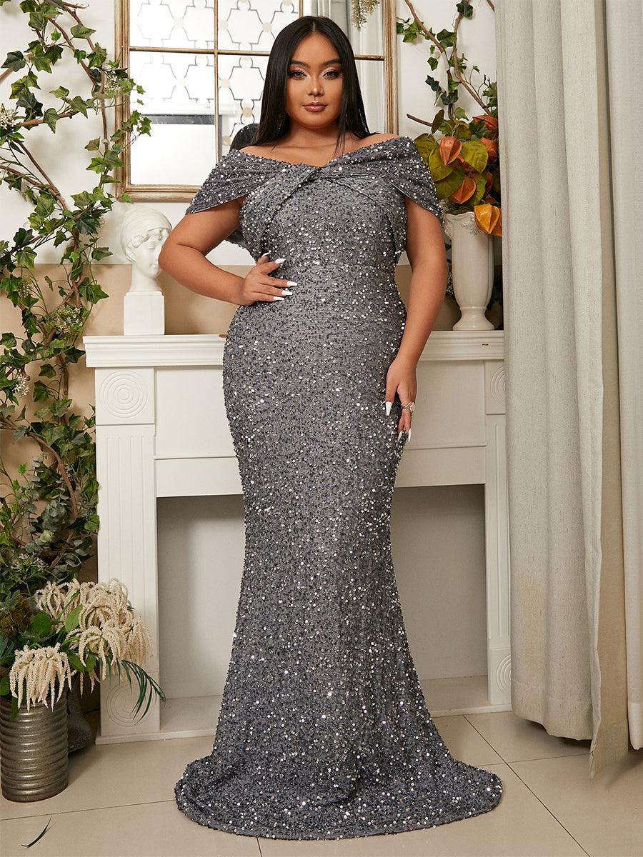 Plus Size Off Shoulder Sequin Mermaid Dress PWY108