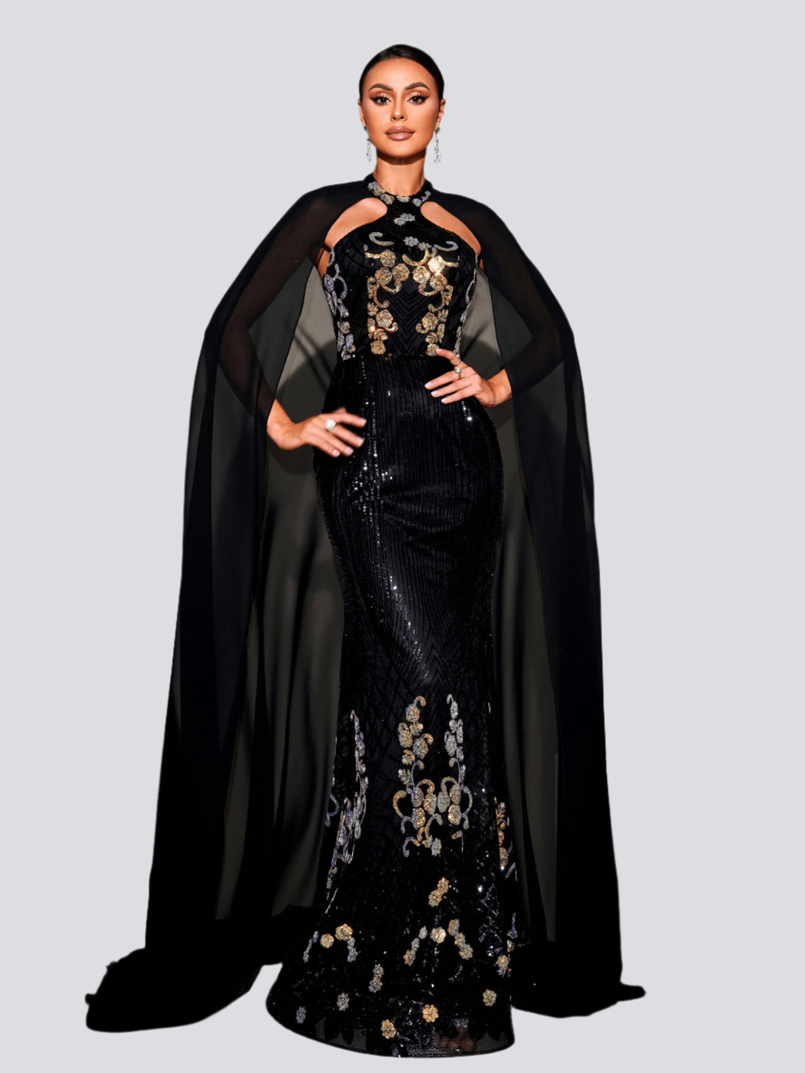 Cape Sleeve Mermaid Sequin Formal Dress DH80100