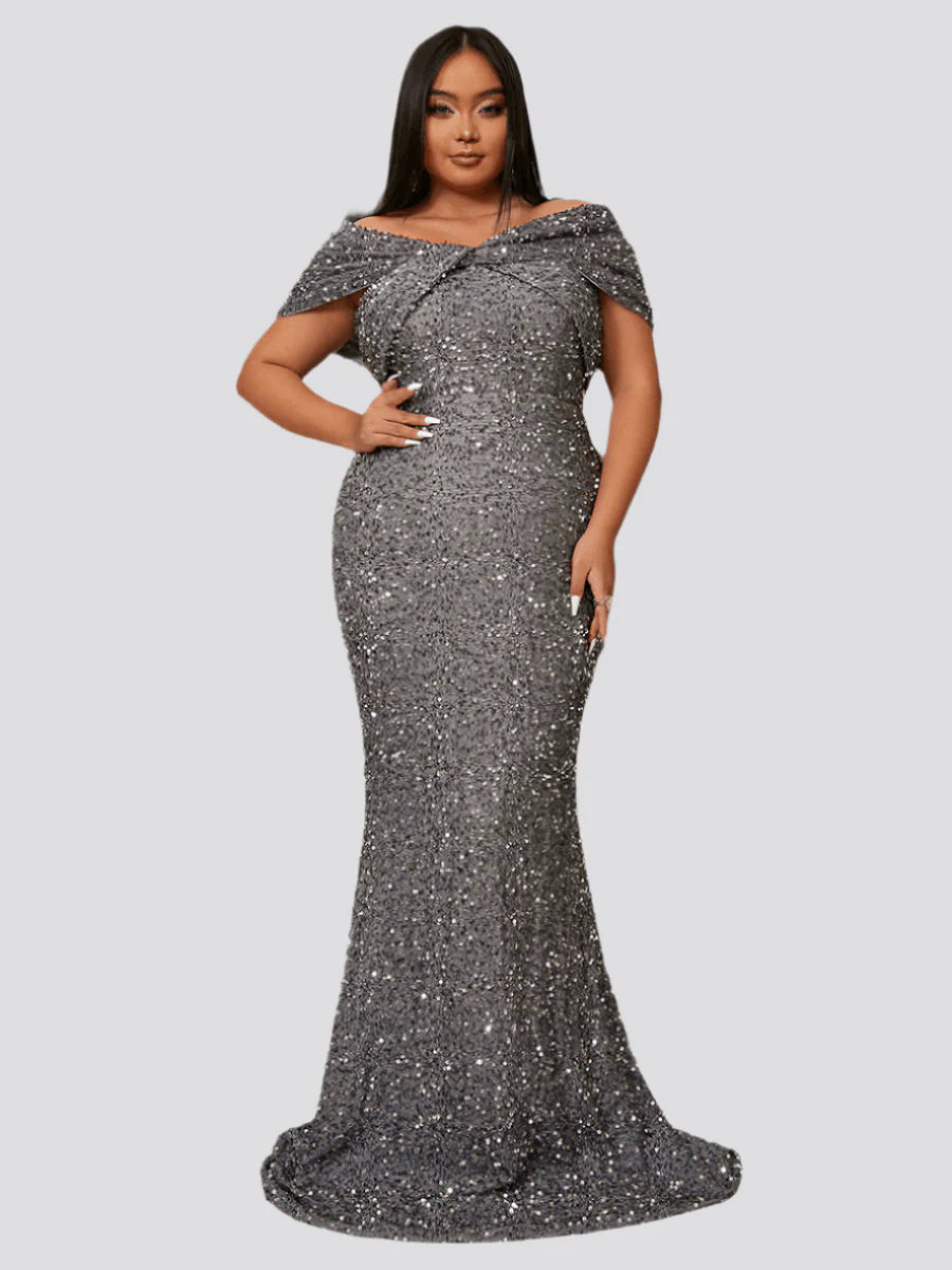 Plus Size Off Shoulder Sequin Mermaid Dress PWY108