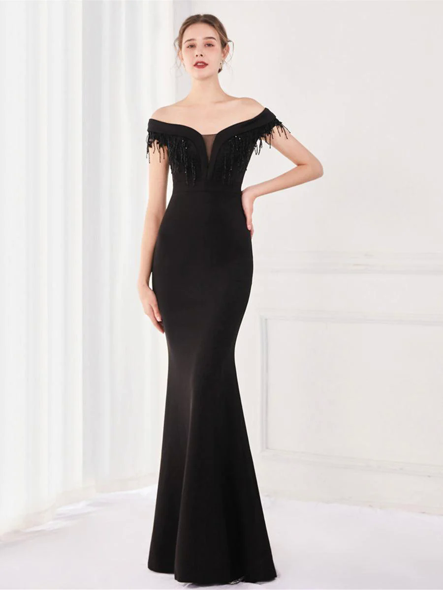 Off Shoulder Fringed Mermaid Prom Dress MYC2009