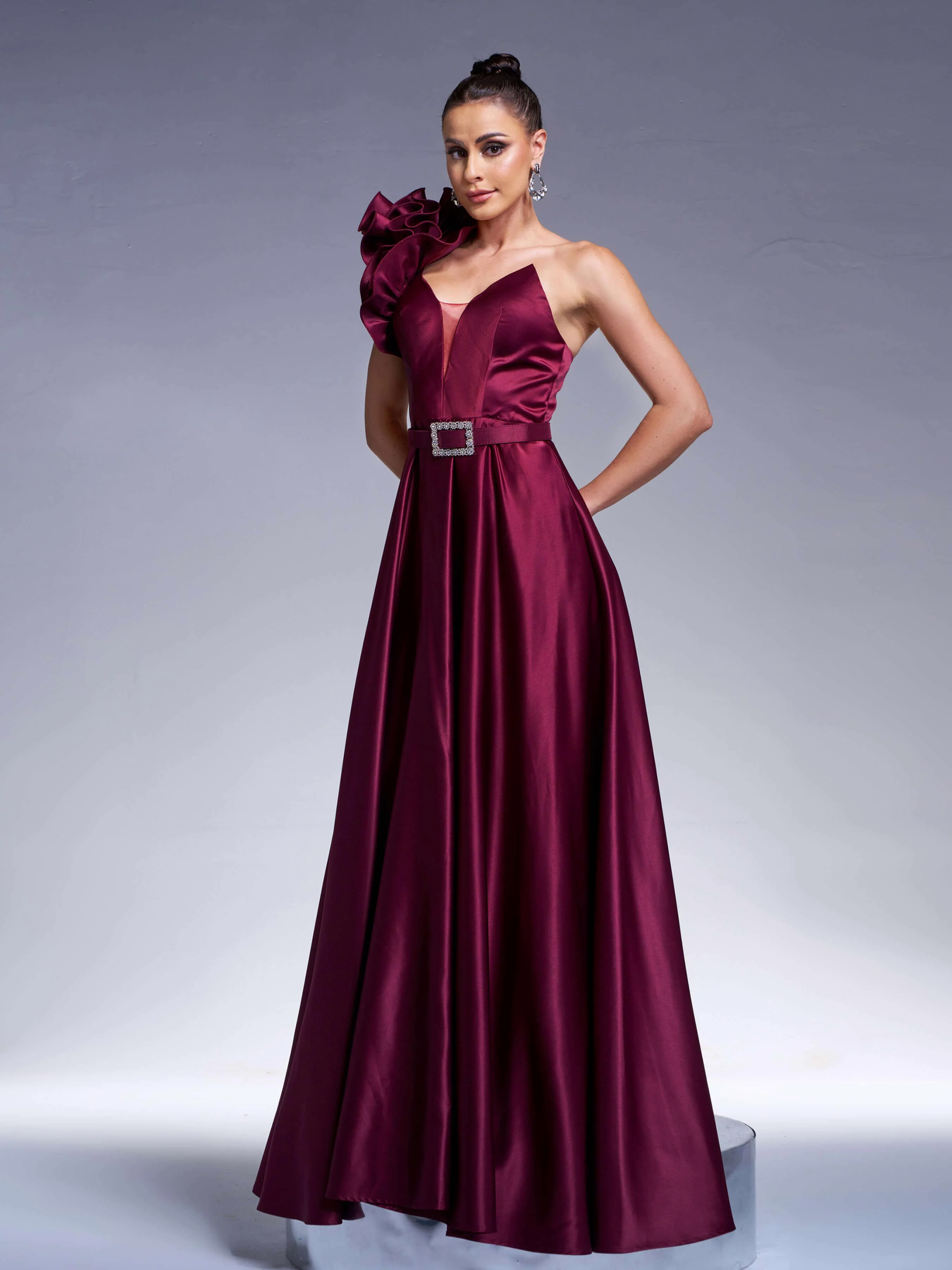 Floral One Shoulder A-line Prom Dress RJ12022