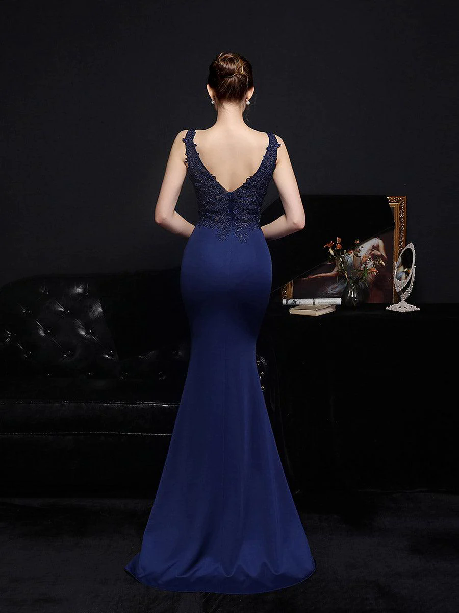 V-neck Sleeveless Embroidered Evening Dress MCW0951