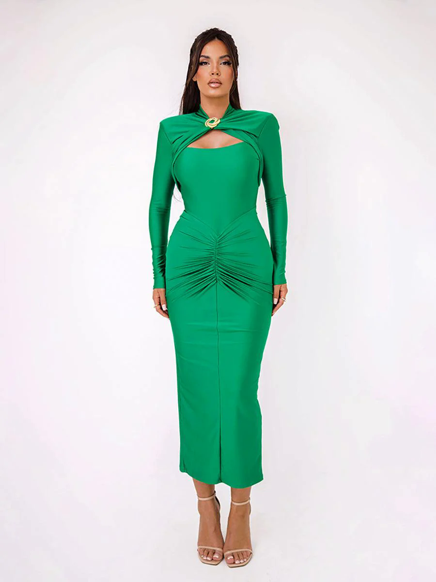 Classic Cutout Ruched Long Sleeve Prom Dress MYC20221