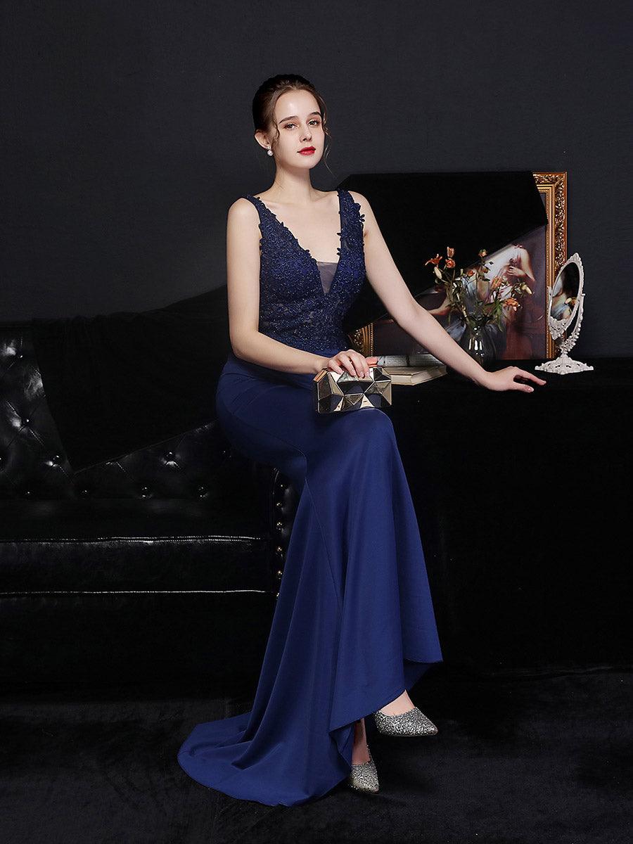 V-neck Sleeveless Embroidered Evening Dress MCW0951