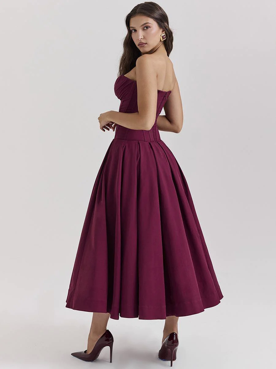 Black Corset Strapless A-line Prom Dress MYC1010