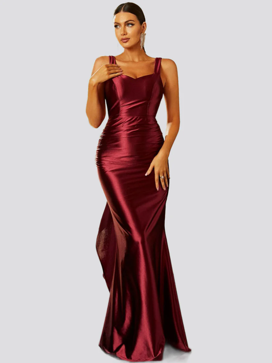 Red Open Back Sleeveless Maxi Satin Dress XH2234