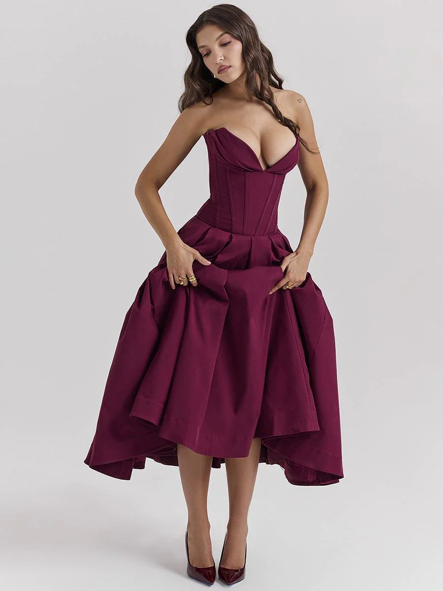 Black Corset Strapless A-line Prom Dress MYC1010