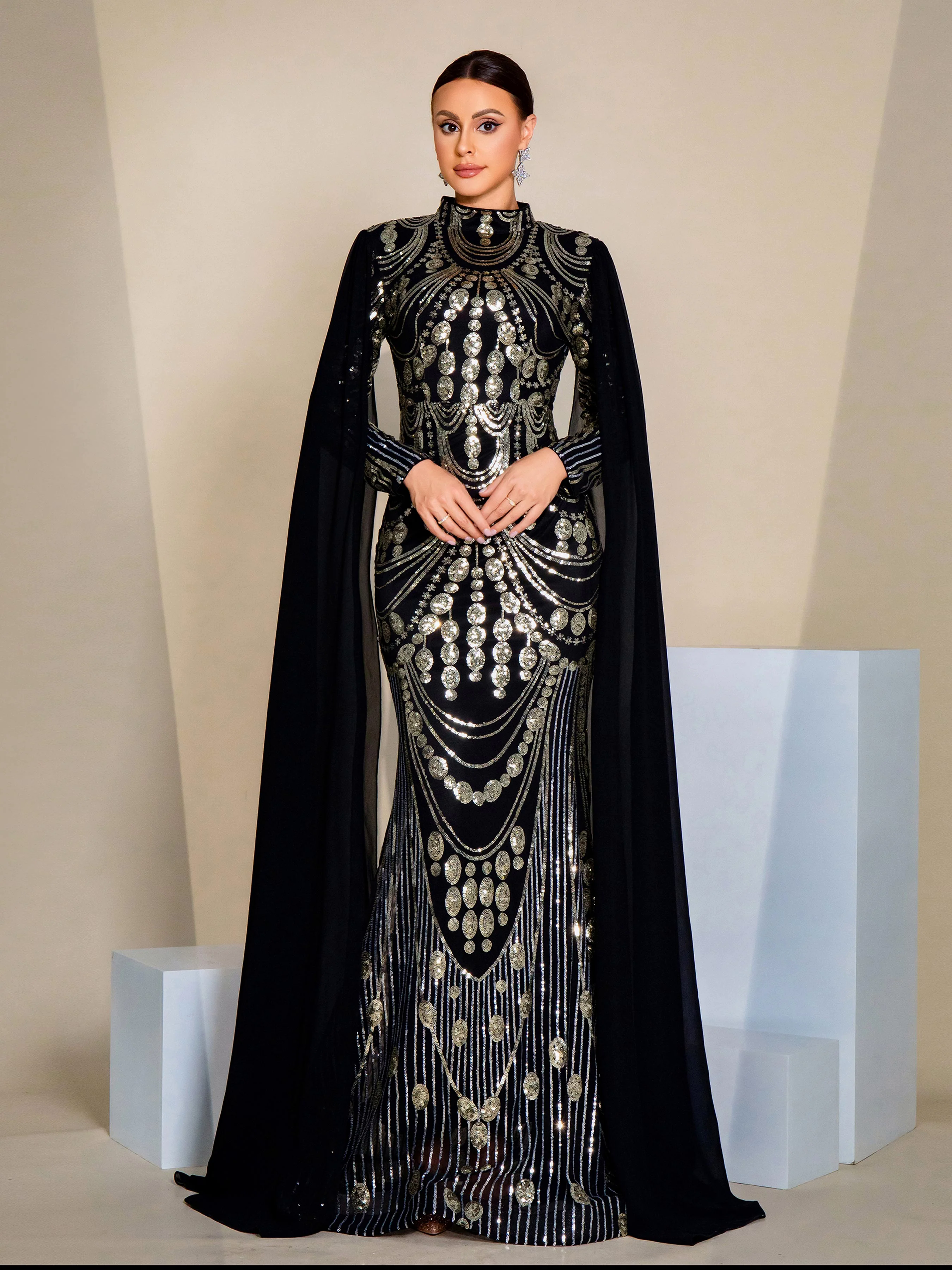 Stand Collar Full Cover Formal Dress MES00614