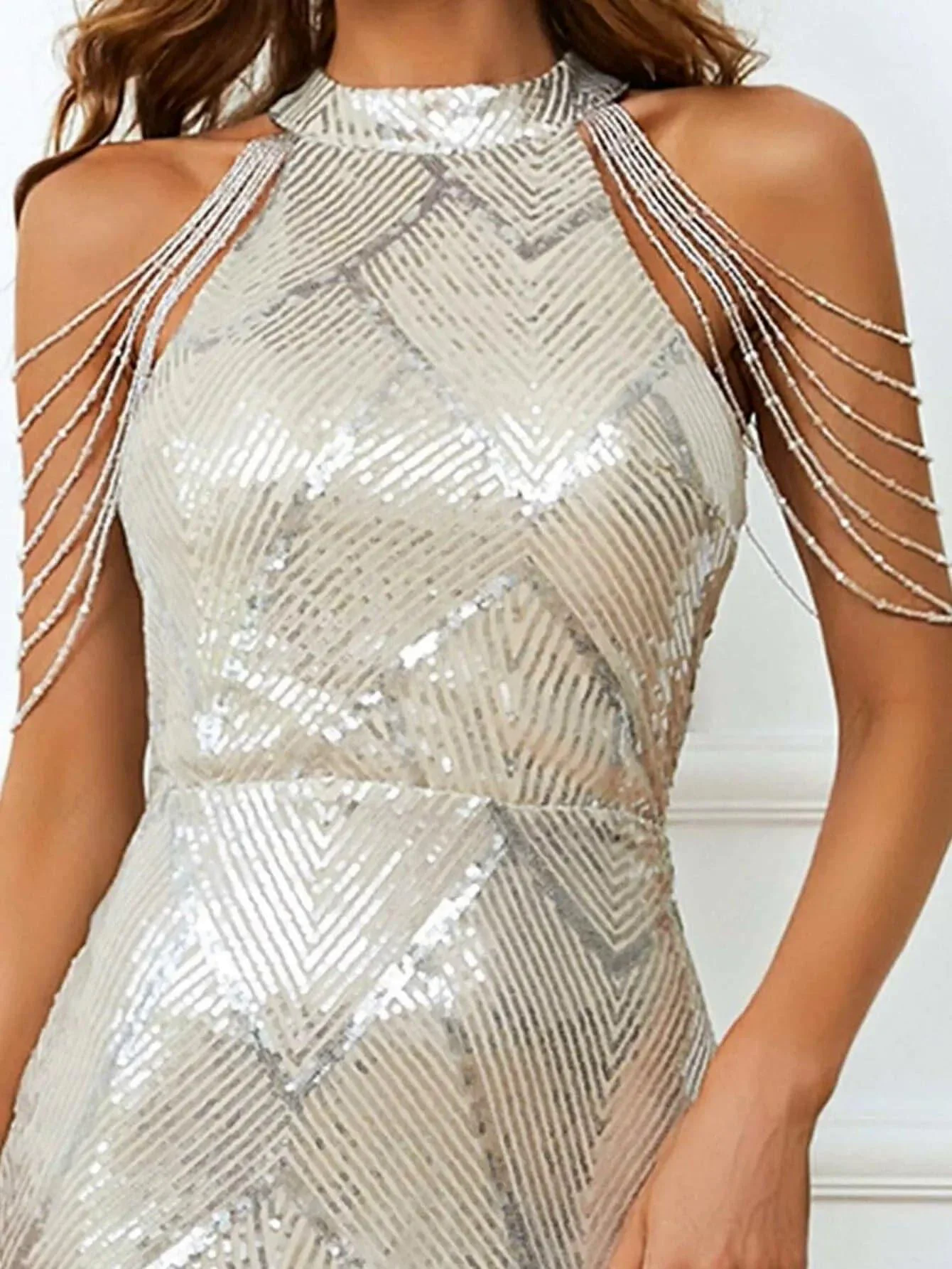 Geometric Sequin Chain Mermaid Prom Dress M01081