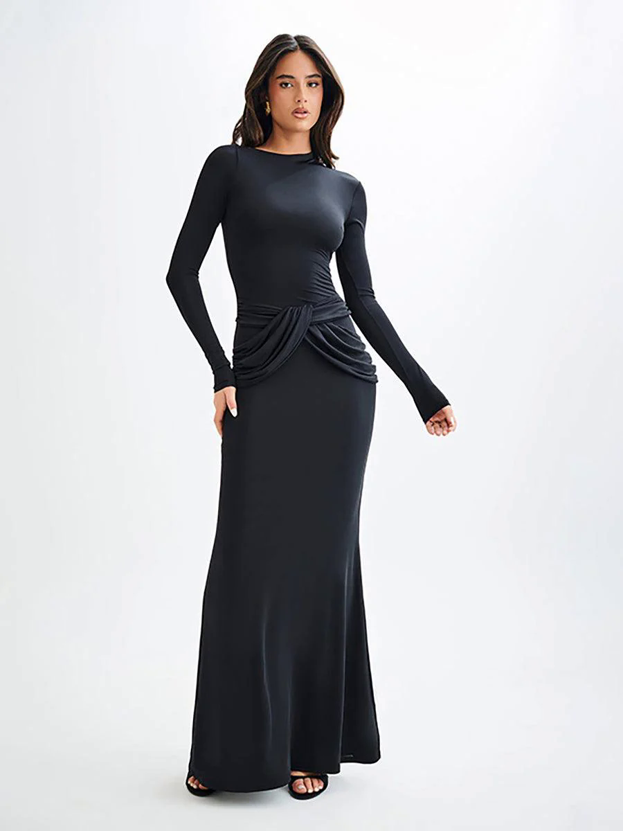 Crew Neck Solid Long Sleeve Corss Prom Dress MYC2018