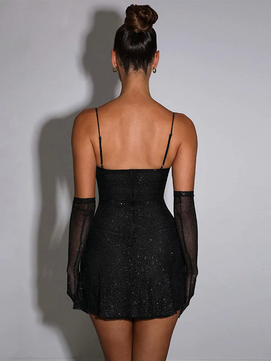 Black Spaghetti Glitter Party Mini Dress MYC1020