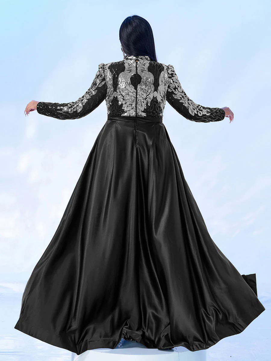 Plus Size Long Sleeve Sequin Prom Dress PMES00579