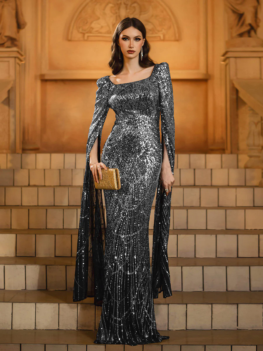 Silver Shimmer High Waist Formal Dress GM00700