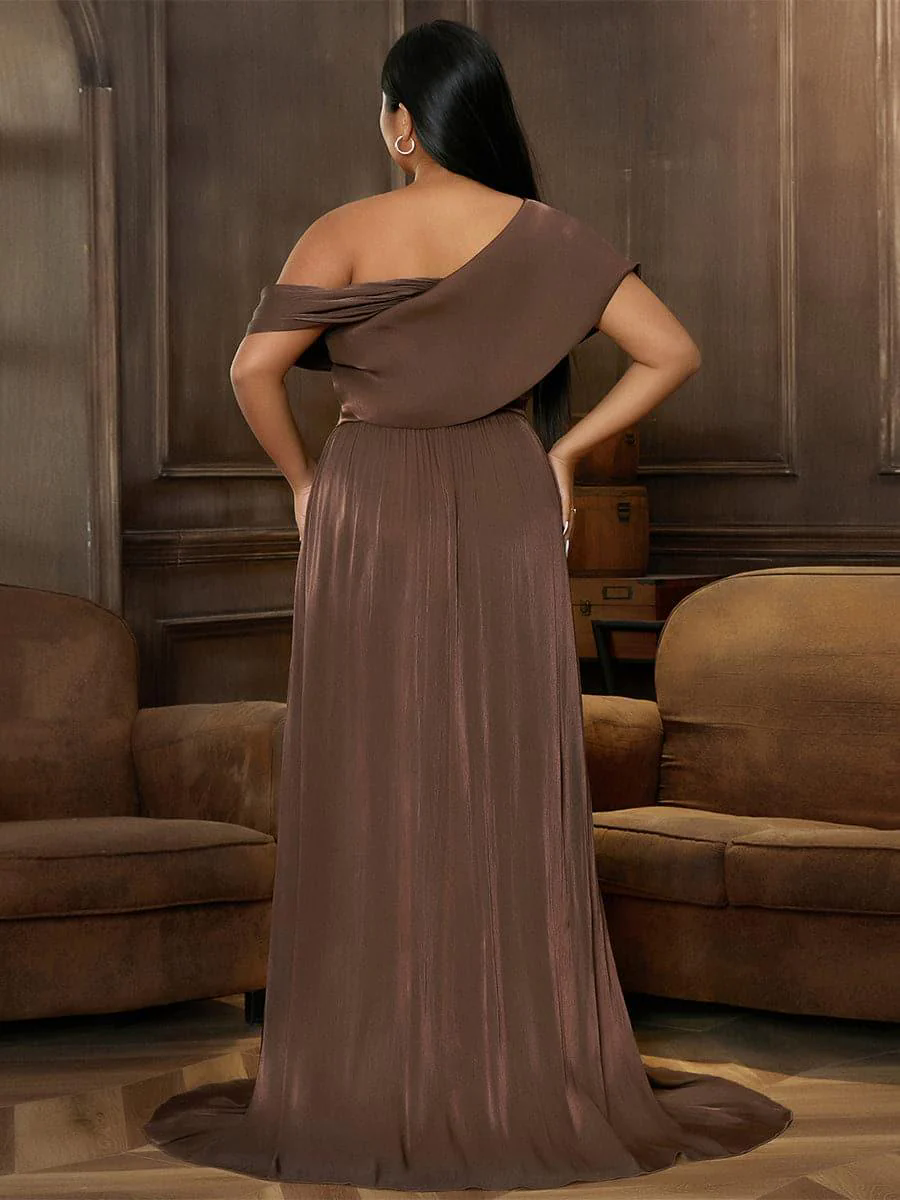 Plus Size One Shoulder A-Line Emerald Blue Bridesmaid Dress PXL079