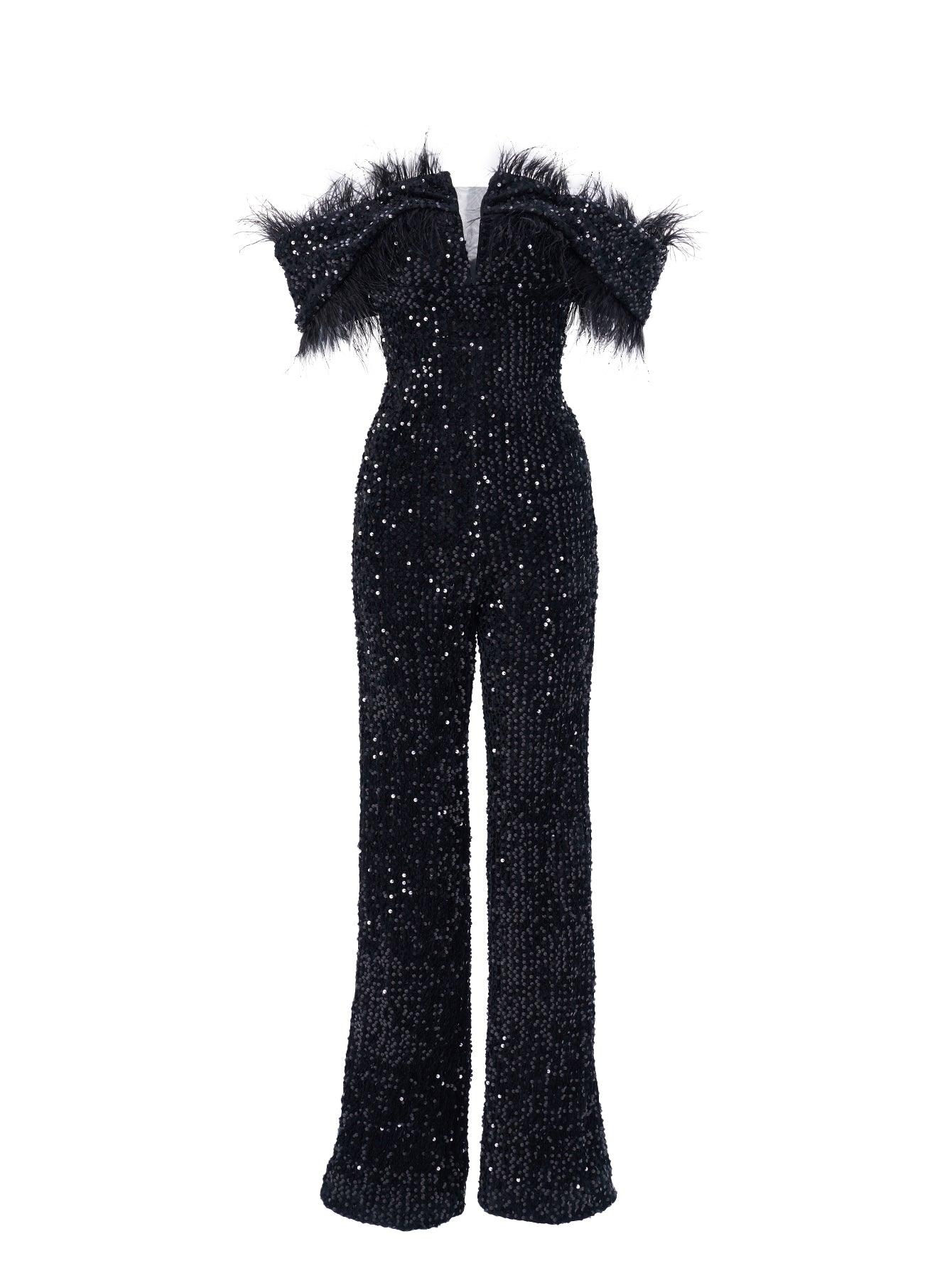 Off Shoulder Feather Jumpsuits M02251