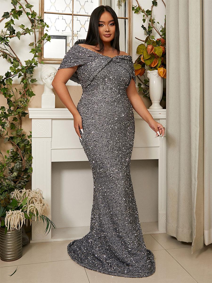 Plus Size Off Shoulder Sequin Mermaid Dress PWY108