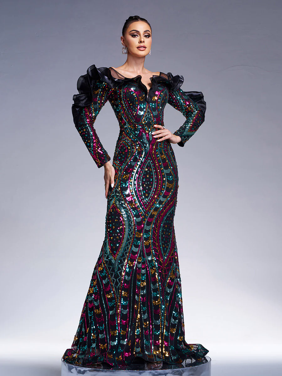 Ruffled Sequin Mermaid Formal Dress DH80242